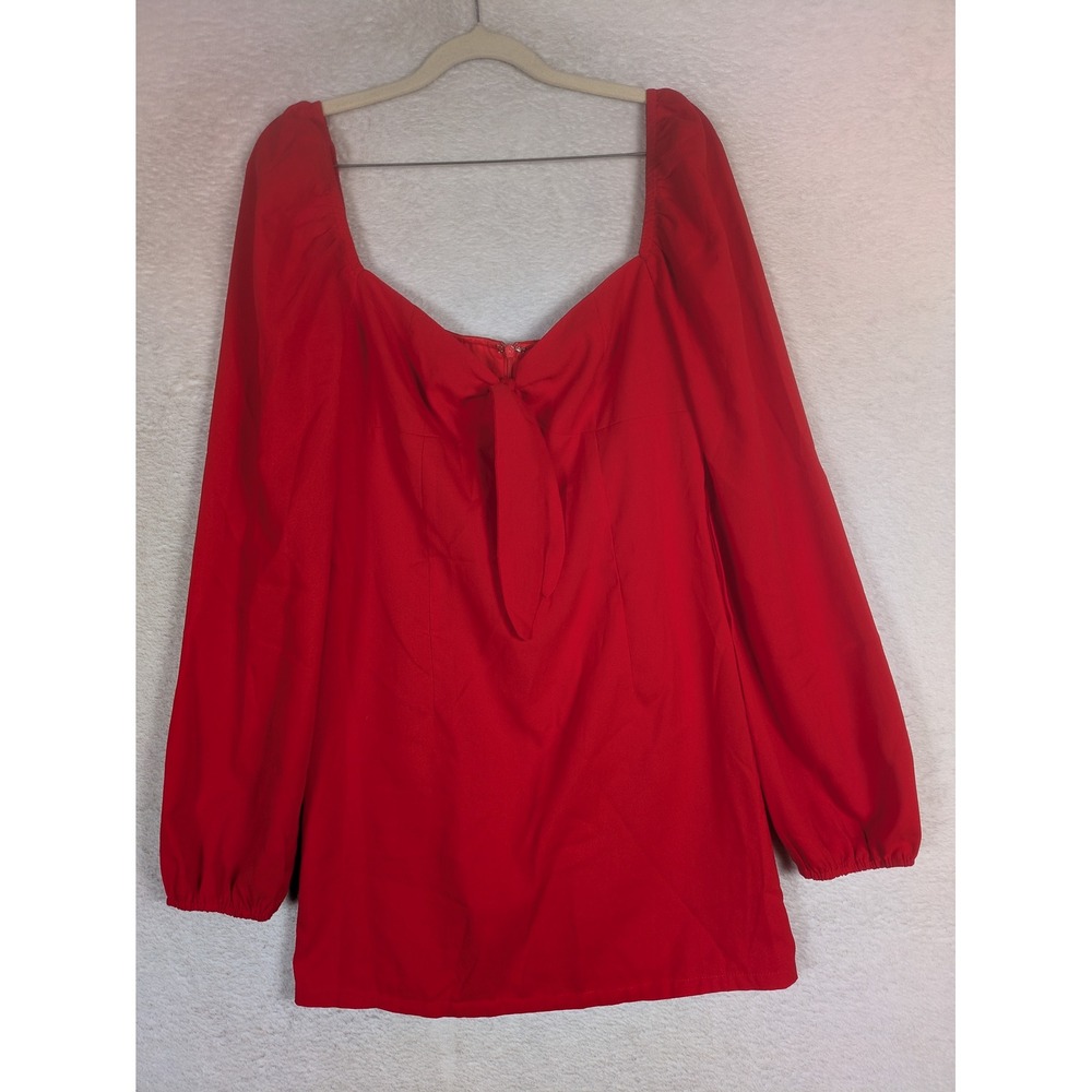 Fashion Nova Mini Dress Women's Large Red Tie Front Puff Sleeve
